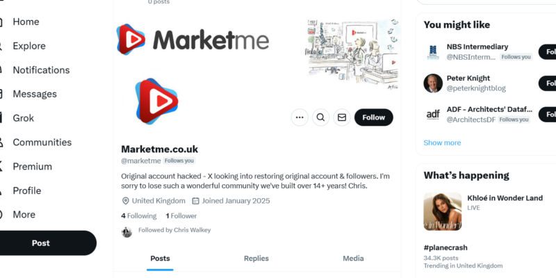 Marketme on X account new